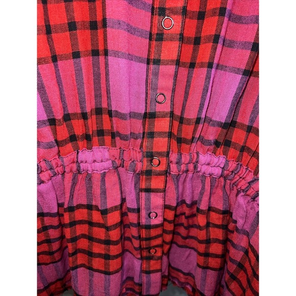 Free People Blouse Womens Small Pacific Dawn Plaid in Red Combo Button Up NEW - Picture 6 of 12